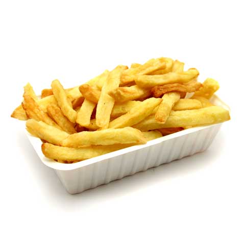 Potatoes, french fried, crinkle or regular cut, salt added in processing, frozen, as purchased