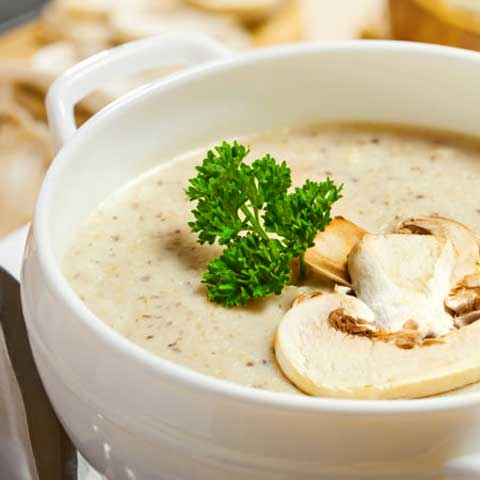 Soup, cream of mushroom, canned, prepared with equal volume water